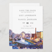 Las Vegas Skyline Watercolor Destination Wedding Save The Date (Voorkant / Achterkant)