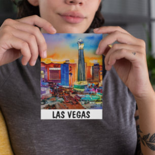Las Vegas Skyline Waterverf Briefkaart