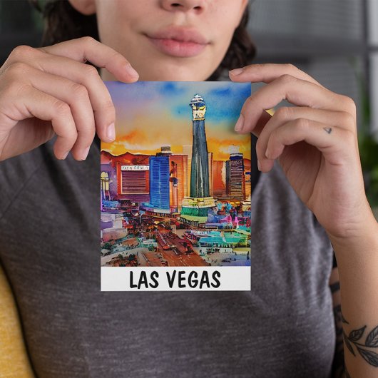 Las Vegas Skyline Waterverf Briefkaart