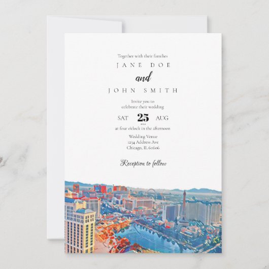 Las Vegas Skyline Wedding Invitation Kaart (Voorkant)