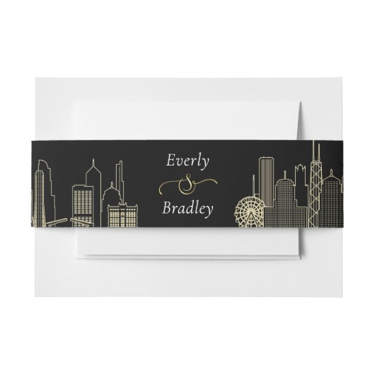 Las Vegas Skyline Zwart Wit Goud Chic Wedding Uitnodigingen Wikkel (Voorkant Voorbeeld)