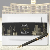 Las Vegas Skyline Zwart Wit Goud Chic Wedding Uitnodigingen Wikkel