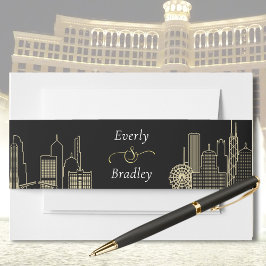 Las Vegas Skyline Zwart Wit Goud Chic Wedding Uitnodigingen Wikkel