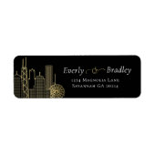 Las Vegas Skyline Zwart Wit Goud Elegant Script Etiket (Voorkant)