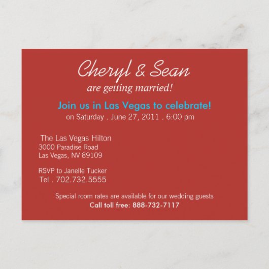 Las Vegas Sla de datum op (tomatenrood) Aankondigingskaart (Achterkant)