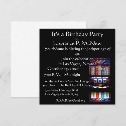 Las Vegas Slot Machine Birthday Party Kaart (Voorkant / Achterkant)