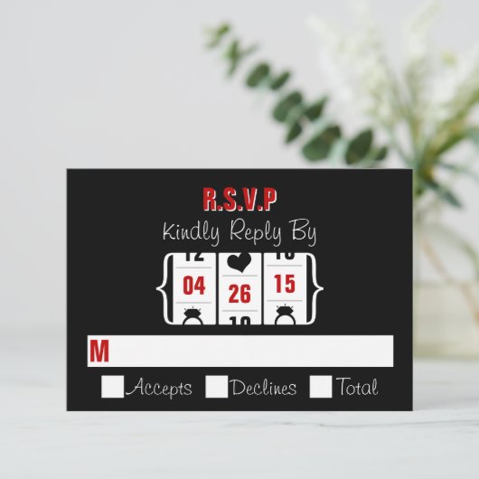 Las Vegas Slot Machine Wedding RSVP Kaart (Staand voorkant)