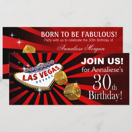 Las Vegas Starburst 30th Birthday rood zwart Kaart (Voorkant / Achterkant)