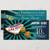 Las Vegas Starburst 40th Birthday blauwgroen goud Kaart (Voorkant / Achterkant)