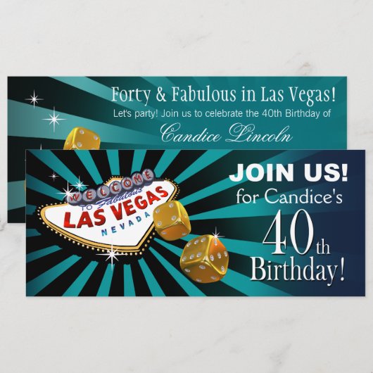 Las Vegas Starburst 40th Birthday blauwgroen goud Kaart (Voorkant / Achterkant)