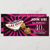 Las Vegas Starburst 40th Birthday fuschia black Kaart (Voorkant / Achterkant)