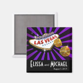 Las Vegas Starburst bruiloft gunst paarse zwart Magneet (Voorkant / Achterkant)