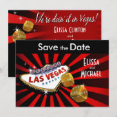 Las Vegas Starburst Save the Date red black gold (Voorkant / Achterkant)