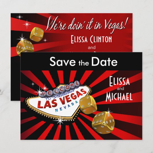 Las Vegas Starburst Save the Date red black gold (Voorkant / Achterkant)