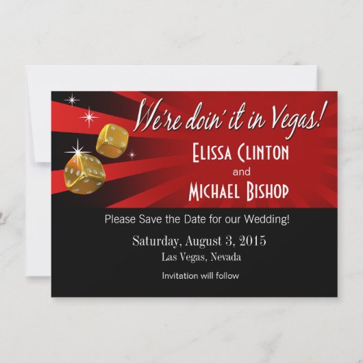 Las Vegas Starburst Save the Date red black gold (Achterkant)