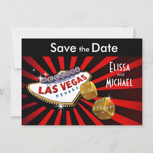 Las Vegas Starburst Save the Date red black gold (Voorkant)
