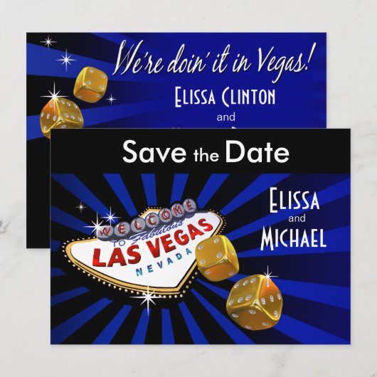 Las Vegas Starburst Save the Date royal blue black (Voorkant / Achterkant)