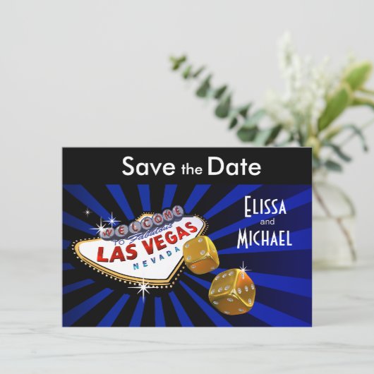 Las Vegas Starburst Save the Date royal blue black (Staand voorkant)