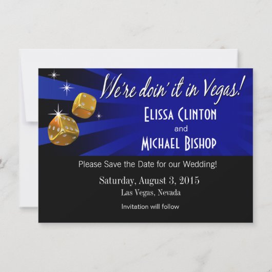 Las Vegas Starburst Save the Date royal blue black (Achterkant)