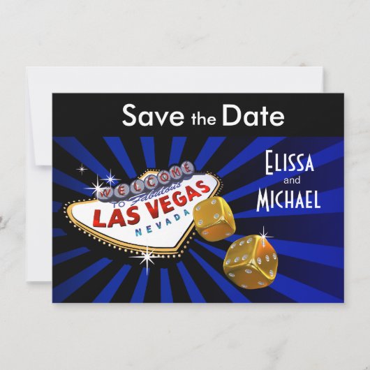 Las Vegas Starburst Save the Date royal blue black (Voorkant)