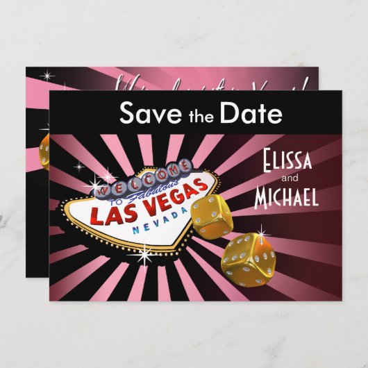 Las Vegas Starburst Save the Date roze black gold (Voorkant / Achterkant)