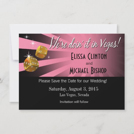 Las Vegas Starburst Save the Date roze black gold (Achterkant)