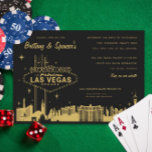 Las Vegas Strip Black and Gold Wedding Invitation Kaart<br><div class="desc">Las vegas stripillustratie in douanekleur over de achtergrond van de douanekleur. De grafische kleur is bewerkbaar</div>
