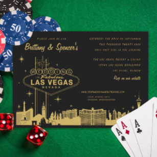 Las Vegas Strip Black and Gold Wedding Invitation Kaart