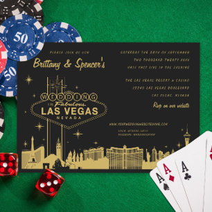 Las Vegas Strip Black and Gold Wedding Invitation Kaart