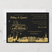 Las Vegas Strip Black and Gold Wedding Invitation Kaart (Voorkant)