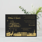 Las Vegas Strip Black and Gold Wedding Invitation Kaart (Staand voorkant)