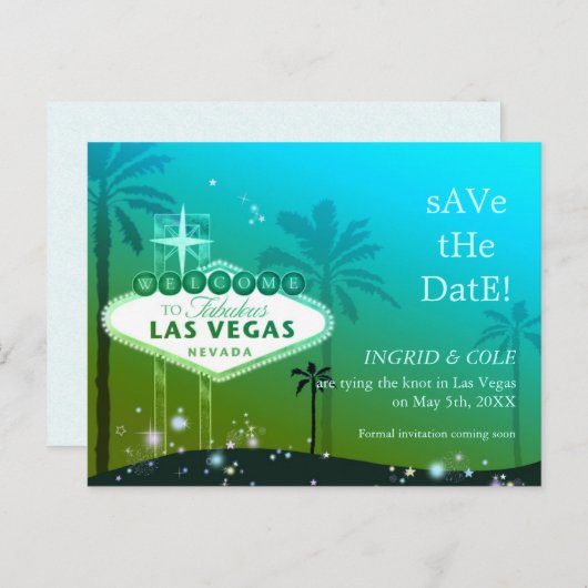 Las Vegas Strip Chique Bruiloft Save the Date Aankondigingskaart (Voorkant / Achterkant)