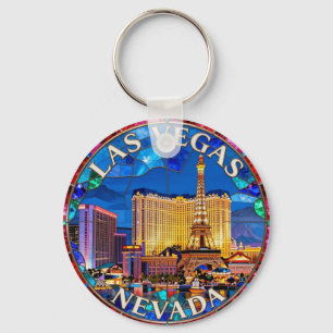 🎰 Las Vegas Strip Gebrandschilderd Glas Reis Souv Sleutelhanger
