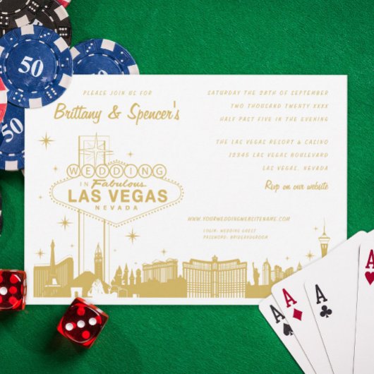 Las Vegas Strip Gold Wedding Invitation Kaart