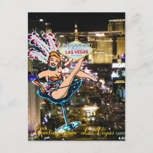 Las Vegas Strip, Showgirl en Welkomstteken Briefkaart