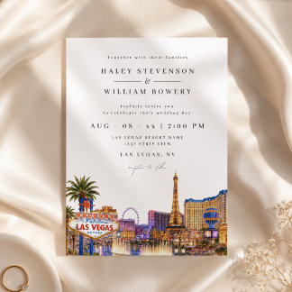 Las Vegas Strip Skyline Chic Watercolor Trouwkaart Kaart
