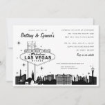 Las Vegas Strip | Uitnodiging tot weddenschappen i<br><div class="desc">Zwart-wit geïllustreerd als Las Vegas striphuwelijksuitnodiging. Retro stijlscript en typografie. Klik op "Aanpassen" om de tekst toe te voegen of zo nodig te verplaatsen.</div>