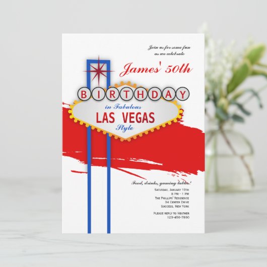 Las Vegas Style Birthday Invitation Kaart (Staand voorkant)