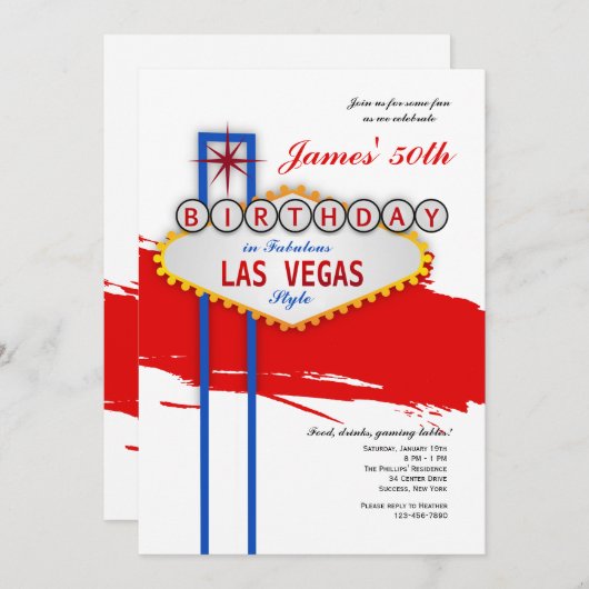 Las Vegas Style Birthday Invitation Kaart (Voorkant / Achterkant)