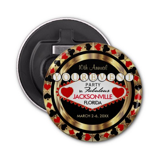 Las Vegas Style Novelty Design - DIY City & State Button Flesopener (Voorkant)