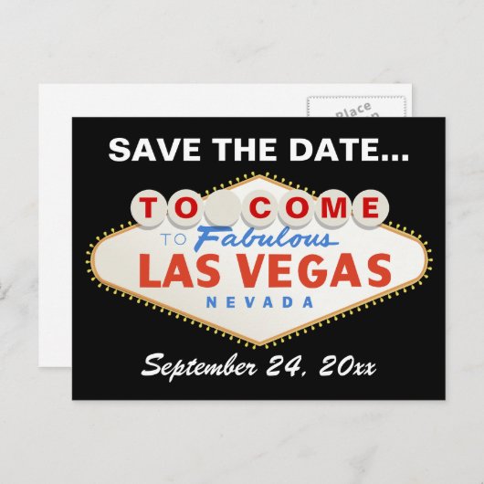 Las Vegas teken bestemming bruiloft Save the Date Aankondigingskaart (Voorkant / Achterkant)