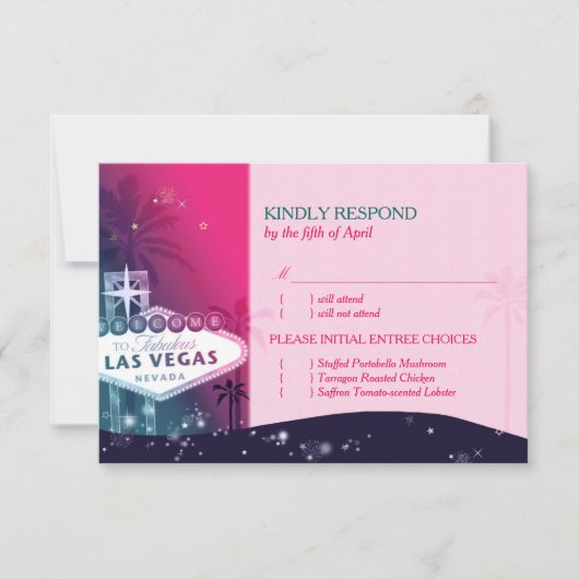 Las Vegas Teken Bruiloft Menu Keuze RSVP (Voorkant)