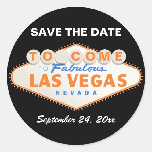 Las Vegas teken oranje bruiloft Save the Date Ronde Sticker (Voorkant)