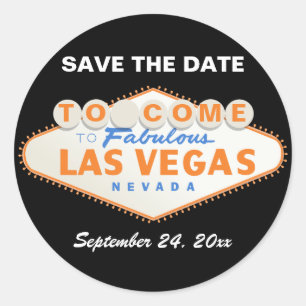 Las Vegas teken oranje bruiloft Save the Date Ronde Sticker