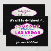 Las Vegas tekent hete roze huwelijksuitnodiging Kaart (Voorkant / Achterkant)