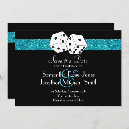 Las Vegas Thema Bewaar de datum Blauwgroen Faux Gl Save The Date (Voorkant / Achterkant)