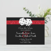 Las Vegas Thema Bewaar de datum Red Faux Glitter Save The Date (Staand voorkant)