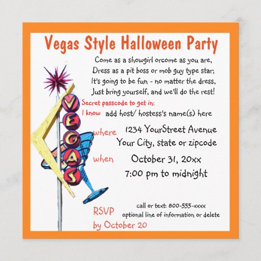 Las Vegas thema Halloween kostuumfeest Kaart (Voorkant)