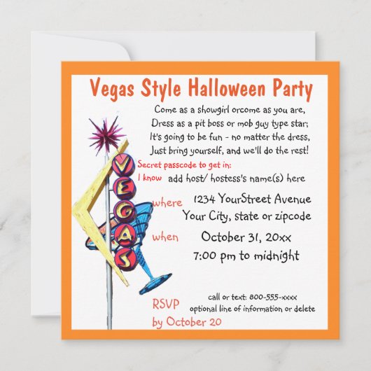 Las Vegas thema Halloween kostuumfeest Kaart (Voorkant)