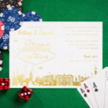 Las Vegas Theme Engagement Party Folie Uitnodiging<br><div class="desc">Echte gouden folie Las Vegas Skyline en tekenafbeelding. Kies uw foliekleur. Optionele website aan de achterzijde of voeg registratie of foto toe</div>
